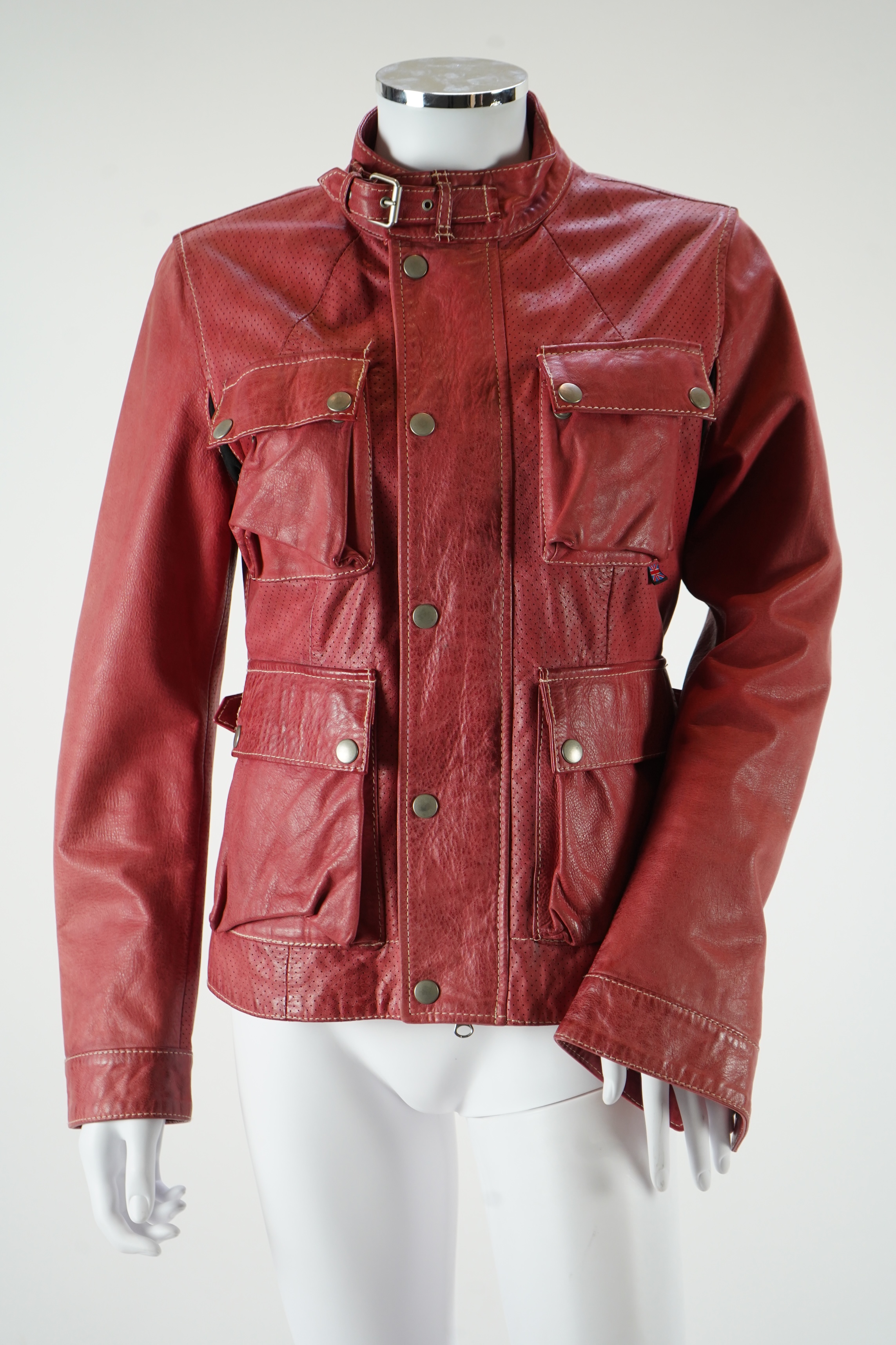 A vintage Belstaff lady's red biker leather jacket. EU 42